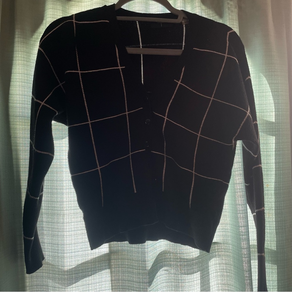 Tahari Black and White Grid Cardigan